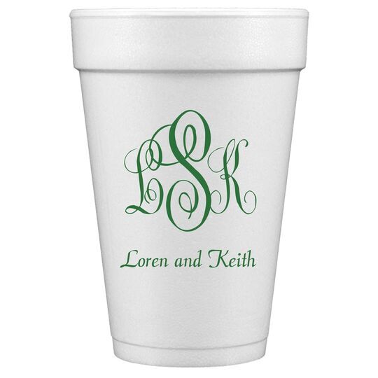 Script Monogram with Small Initials plus Text Styrofoam Cups
